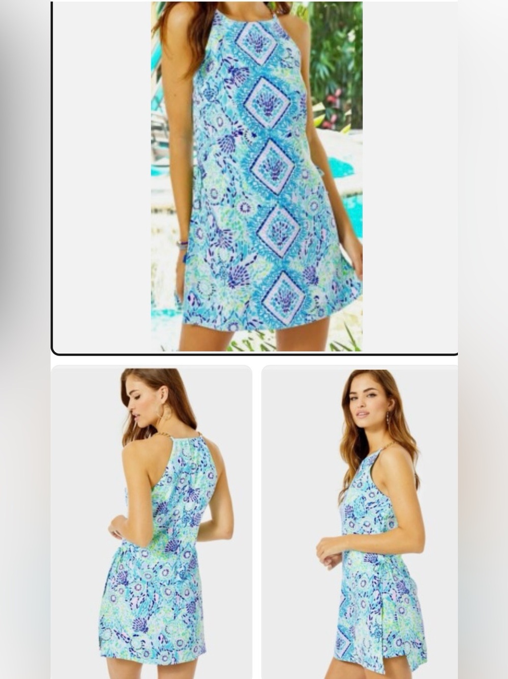 Lilly Pulitzer Pearl Blue Ibiza Open Water Engineered Chain Dress Short Romper